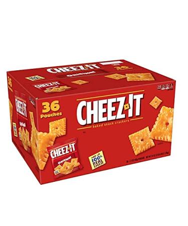 Cheez-It Original Cheese Crackers - School Lunch Food, Baked Snack, Single Serve,1.5 oz Bag (Pack of 36)