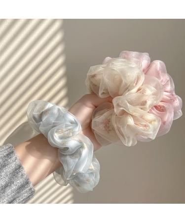 Daisy Flower Organza Hair Scrunchies for Women Girls - 3 Pcs - Buy Online on GoSupps.com