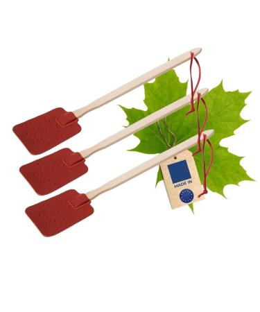 3x Hofmeister fly collapse made of maple and leather red and shape -stable flying blinds mosquito bats clapping for flying and insects catch 46 cm red/nature 3