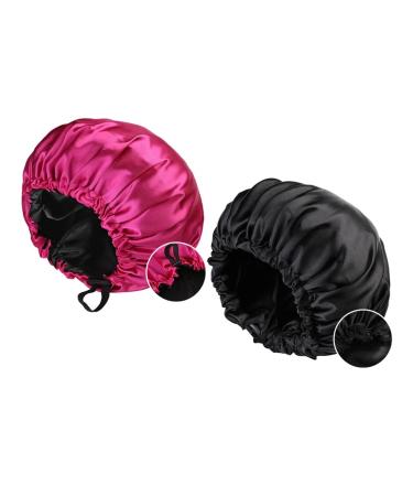 Women Large Satin Night Sleeping Cap for Long Curly Hair Double Layer Oversized Adjustable Cap 2 PACK