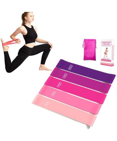 Resistance Loop Bands Set of 5 Resistance Workout Fitness Exercise Loop Bands with Five Resistance Levels for Physical Therapy Rehab Yoga Pilates and Strength Training in Gym and Home ( Pink series)