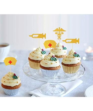 Topfunyy Nurse Graduation Cupcake Toppers Gold Glitter Cake Toppers Food Picks for Nursing Graduation Medical Rn Themed Nursing Grad Party Decorations - Buy Online on GoSupps.com