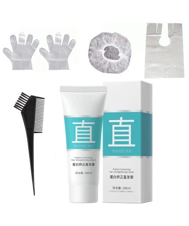 180ml Keratin Protein Correcting Hair Straightening Cream Silk & Gloss Hair Straightening Cream Replenish Hair Nutrition and Moisture Does Not Hurt Hair Easily Soften (1PCS)