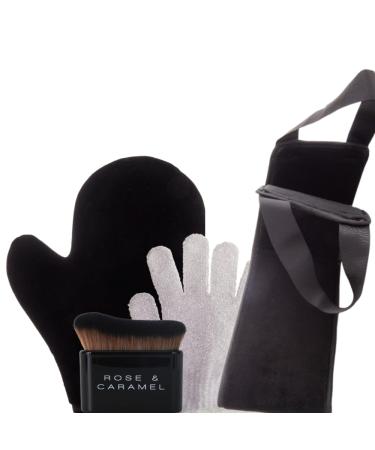 Self Tanning Accesories Kit 4 Piece Fake Tanning Accesories Kit Deluxe Tanning Mitt Back Tanner Kabuki Brush & Exfoliating Glove.