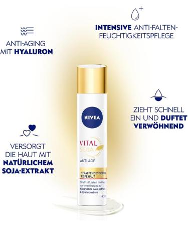 NIVEA Vital SOJA Anti-Aging Firming Serum Intense Moisturizing Serum for Mature Skin with Natural Soy Extract Firming Facial Care with Hyaluronic Acid (40 ml) - Buy Online on GoSupps.com