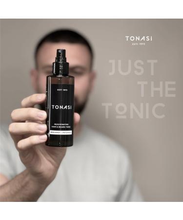 Tonasi Rejuvenating Hair Tonic 150ml for Men - Natural Ingredients, Strengthens Hair, Combats Dandruff, Non-Greasy Styling - Bergamot & Patchouli Fragrance - Buy Online on GoSupps.com
