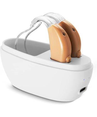 hoyesch Hearing Aids,Seniors Rechargeable Hearing Amplifier with Noise Cancelling for Adults Hearing Loss, Digital Ear Hearing Assist Devices with Volume Control (WHITE-BEIGE)