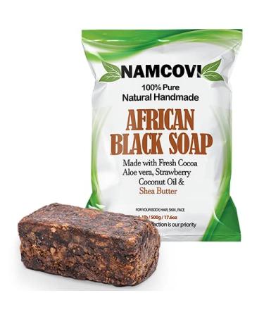 namcovi African Black Soap - Raw African Black Soap of 1.1 lbs / 17.6 oz Black African Soap Bar- 100% Pure Natural Handmade Authentic Black Soap. Made with Fresh Cocoa  Coconut Oil  Shea butter