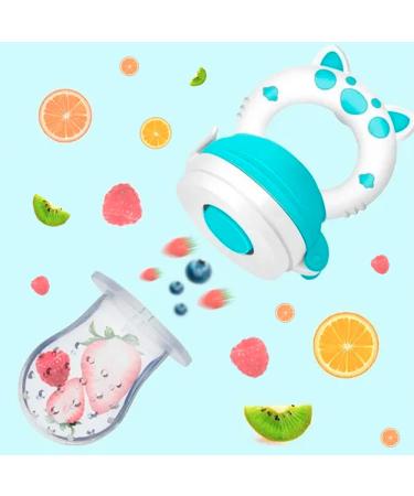 Baby Feeding Pacifier for Fruits - Food Grade Silicone Teether with Secure Cap - BPA Free - Boy & Girl - Cartoon Design - 4 Months+ (Pig - White Blue) - Buy Online on GoSupps.com