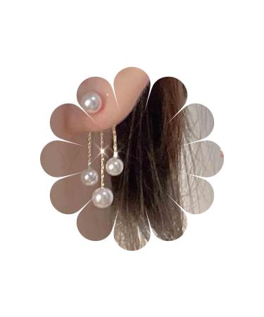 Boho Pearl Drop Dangle Earrings Gold Pearl Ear Jacket Earrings Vintage Dangle Pearl Tassel Earrings Double Way Front Back Earrings Jewelry for Women Gifts