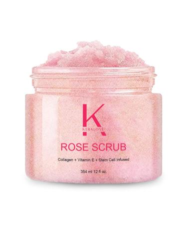 Keralove Body Scrub with Collagen and Stem Cells 12 oz - Exfoliating Himalayan Salt Scrub for Cellulite - Deep Cleansing for Acne Scars Wrinkles - Moisturizes Skin Rose 12 Ounce (Pack of 1)