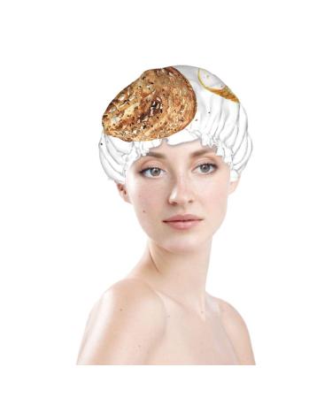 Moslion Watercolor Bread Slice Shower Cap | Reusable Double Layer Hair Cover | Soft Shower Hat for Women | All Hair Lengths - Buy Online on GoSupps.com