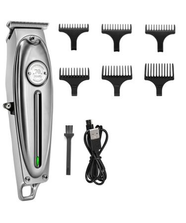 Hair Clippers for Men Professional Hair Clipper Men's Trimmer Rechargeable Beard Electric Hair Clipper Full Metal Barber Hair Clipper (Color : Silver)