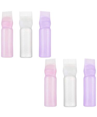 FangniCSmr 6 Pack Root Comb Applicator Bottle 6 Ounce Hair Dye Applicator Brush Applicator Bottle for Hair Root Comb Color Applicator Bottle with Graduated Scale(Pink+White+Purple)