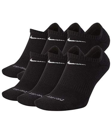 Nike Everyday Plus Cushion No Show Socks (6 Pair) Black/White Large