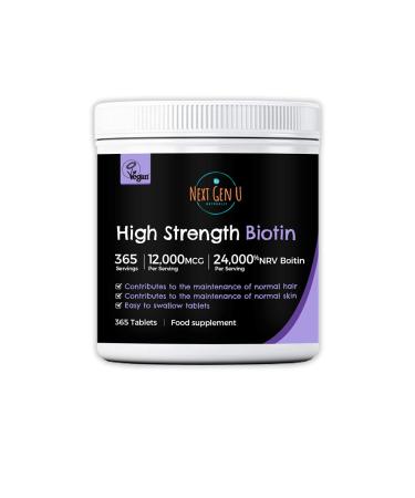 Biotin Hair Growth Tablets 365 High Strength 12 000mcg Vegan Biotin Tablets | 1 Year Supply | Supplement for Hair Growth and Maintenance of Healthy Skin and Nails | Additives Gluten Free
