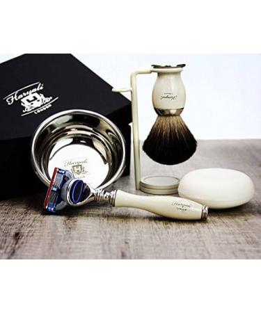Premium Men's Shaving Kit | 5-Edge Razor Black Badger Hair Brush Stand Soap & Stainless Steel Bowl - Buy Online on GoSupps.com