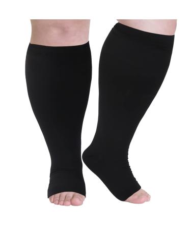 Toeless Compression Socks for Women Plus Size Compression Socks Wide Calf Men Open Toe Medias de Compresion para Mujer Support Circulation 20-30 mmHg Knee High Medical Pro Black Compression Socks 7XL Black 7XL