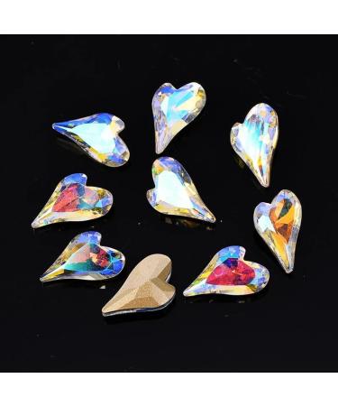 9X14Mm 10Pcs Crooked Strass Heart Magic Ab Pointed Bottom Medium Glass Crystal Pear Nail Stone Beads Diy Nail Accessories - Buy Online on GoSupps.com