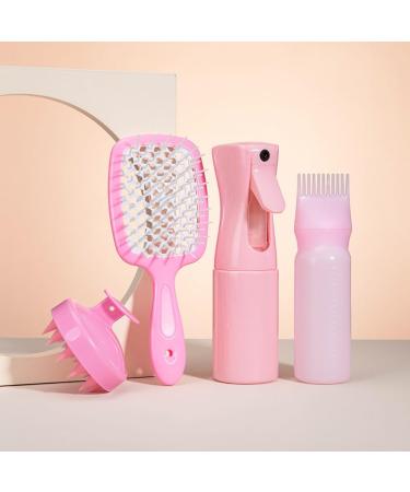 Continuous spray and hair oil applicator scalp oil applicator scalp massage comb for hair care and hair dye hair design (pink)