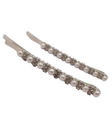 Topkids Accessories Sparkly Crystal Hair Clips Vintage Looking Pearl Detailed Bobby Pins For Women & Girls Birthday Prom or Bridal Accessories (Crystal & Pearl Grip)