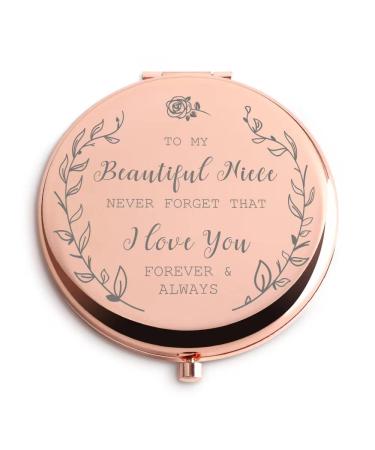 Dyukonirty Niece Gifts from Aunt or Uncle Beautiful Niece Makeup Mirror Rose Gold Christmas Birthday Graduation Wedding Promotion Inspirational Unique Idea Gifts for Niece
