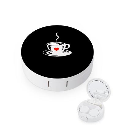 Coffee Round Case For Contact Lens Kit Storage Box with Mirror Printed
