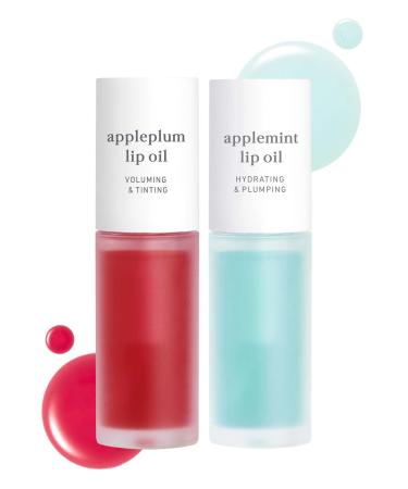 NOONI Appleseed Lip Oil Set - Appleplum & Applemint | with Apple Seed Oil  Lip Oil Duo  Lip Stain  Gift Sets  For Chapped and Flaky Lips 16 Duo (Appleplum & Applemint)