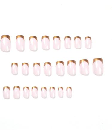 JUSTOTRY 24 Pcs Short Chrome Gold French Press on Square False Nails with Nail Glue - Nude Stick on Nails for Women's Art - Buy Online on GoSupps.com