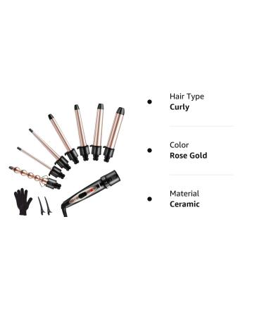 Ohuhu 7 in 1 Curling Wand Set with Interchangeable Ceramic Barrels and Heat Protective Glove - Dual Voltage Hair Curler in Rose Gold | Mother's Day Gift - Buy Online on GoSupps.com