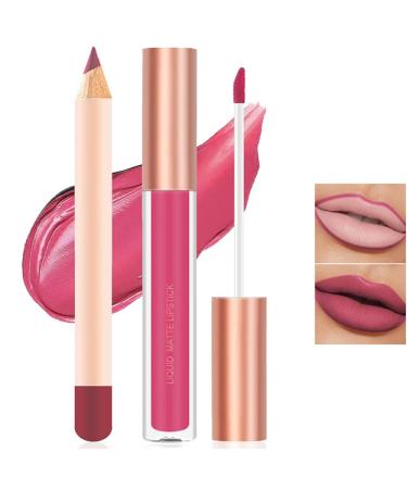 Matte Nude Lip Liner and Lipstick Makeup Set Matte Liquid Lipstick/Nude Lip Stain High Pigment Lipstick & Lipliner Pencil for Women Smooth Lip Color Makeup (10)
