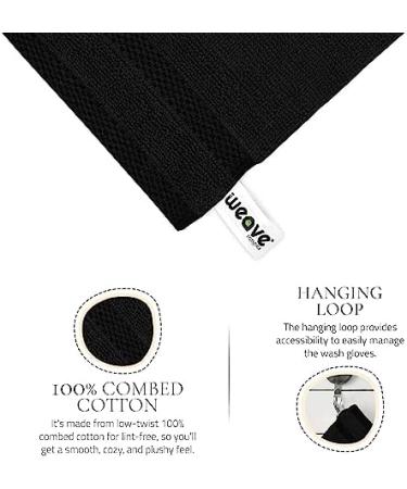 6PC Ultrasoft Viscose Wash Gloves Set - 100% Cotton, Ideal for Body Wash & Makeup Removal - Black - Buy Online on GoSupps.com