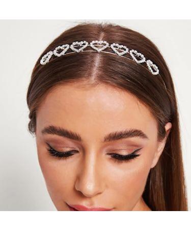 Urieo Silver Crystal Heart Headband for Women - Rhinestone Princess Wedding Hair Accessories - Buy Online on GoSupps.com
