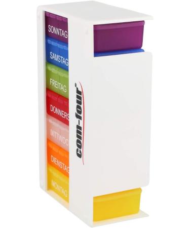 Com-Four 7-Day Drug Doser - Medication Organizer Box for Morning Lunch & Dinner - Pill Can for Weekly Use (White V1.1) - International Shipping Available - Buy Online on GoSupps.com