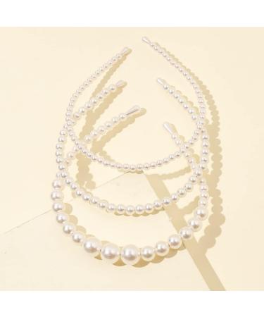 Minzaos Pearl Headband Set - 3 Pcs White Faux Pearl Hairbands for Bridal & Wedding Hair Accessories - Buy Online on GoSupps.com