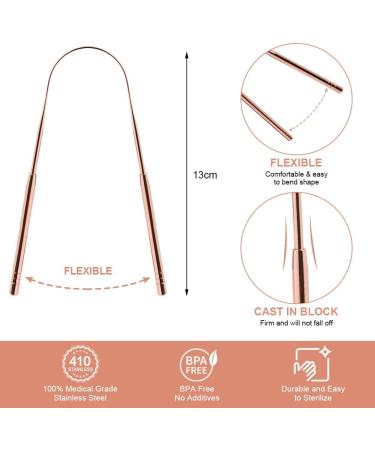 Acwoo Stainless Steel Tongue Cleaner Set - 2 Piece Tongue Scraper for Oral Care Combat Bad Breath - Probadent Rose Gold - Buy Online on GoSupps.com