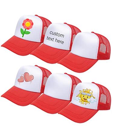 6 Pack Kids Mesh Trucker Hat DIY Sublimation Blank Baseball Hat Cap Adjustable Sports Outdoor Snapback Sun Hat Trucker Cap 6pack-red White