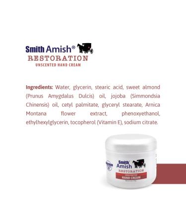 Smith Amish Restoration Hand Cream Unscented - Nourishing & Moisturizing for Dry, Sensitive Skin - 4 oz Jar - Non-Irritant, Clinically Tested - Men & Women - Buy Online on GoSupps.com