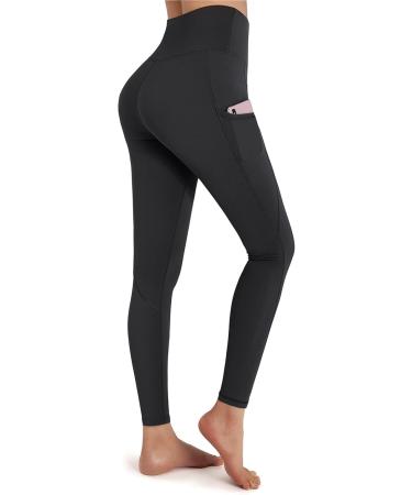 OUGES Women's High Waist Sports Leggings - Opaque Yoga Pants with Pockets | Black Gym Wear for Fitness & Exercise - Buy Online on GoSupps.com