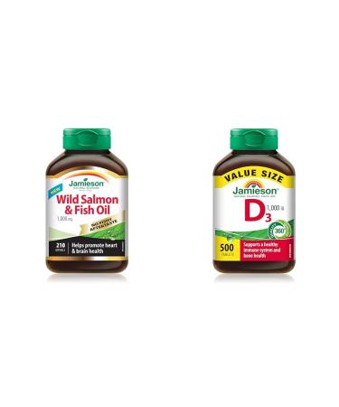 No Fishy Aftertaste Wild Salmon and Fish Oil 1 000 mg & Vitamin D 1 000IU 500 Tablets SUPPLEMENT + VITAMIN DR02223-157
