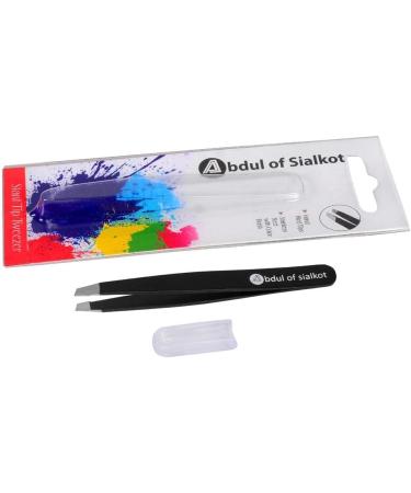 Abdul of Sialkot Slant Tip Stainless Steel Eyebrow Tweezers - Professional Precision for Women & Men - Perfect for Brow & Facial Hair - Pack of 1 (Black) - Buy Online on GoSupps.com