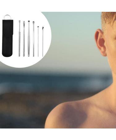 Pistro 6Pcs Stainless Steel Ear Cleaner Wax Removal Tool Set with Leather Bag - Black - Buy Online on GoSupps.com