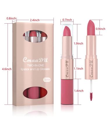 3Pcs Set: EVPCT 2 In 1 Deep Red Matte Lipstick & Long Lasting Liquid Lip Gloss for Women - Vegan, Waterproof, 24 Hour Wear - Red Rose, Nude Pink, Matte Mate - Buy Online on GoSupps.com