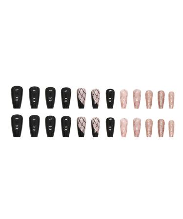 Justotry 24-Piece Black French Coffin Nails - Gold Swirl Ballerina Press-On Artificial Fingernails for Women - Medium Length Wavy Design - Buy Online on GoSupps.com