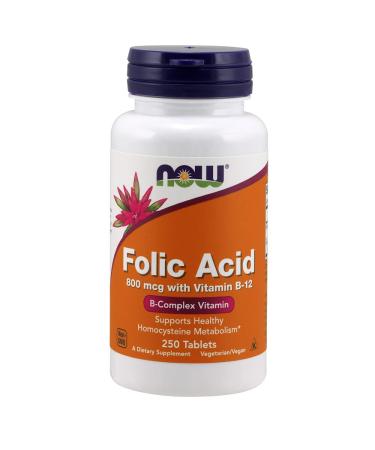 Now Foods Folic Acid with Vitamin B-12 800 mcg 250 Tablets