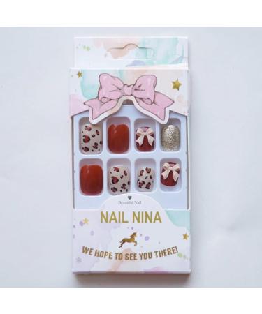 MENILITHS 24Pcs Caramel leopard pattern orange fashion ins European and American style with Art Fake Nail Tips Design Press on Nails with Double-Sided Adhesive for Women Girls - Buy Online on GoSupps.com