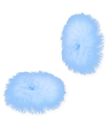 KINBOM 2 Pack Faux Fur Hair Ties Fur Hair Pom Poms Elastic Hair Ties for Girls (Blue)