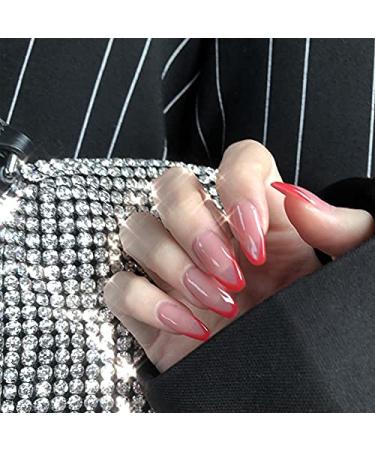 French Style Beveled Short Coffin Nails Red Ballerina Press on Nails
