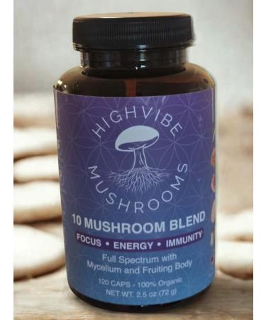 HIGHVIBE Mushrooms Limitless Capsules 10-Mushroom Organic Super Blend for Focus Energy & Immune Support 30-Day Supply Lion s Mane Reishi Cordyceps Chaga Vegan Non-GMO