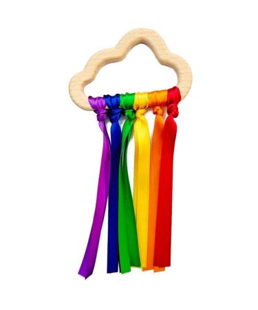 Tianbi 2x Rainbow Wooden Band Rings - Baby Bite Rings Sensory Toys Natural Ribbon Teethers Perfect Shower Gifts - Buy Online on GoSupps.com